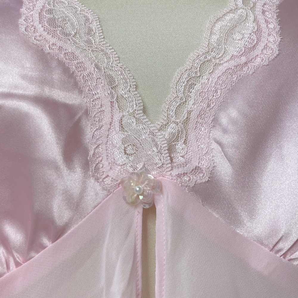 Sexy Silk Babydoll Nighty Romantic Sequins Embroidered Pink 80s 90s Y2K Lingerie - Picture 5 of 16